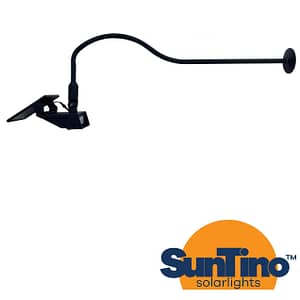 A premium SOLAR FLOOD- Ground Stake with a black handle and a white logo.